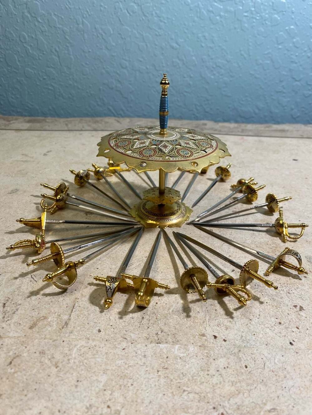 Vintage Toledo Spain 2-Tier Damascene Sword Cocktail Pick 24 set - Picture 4 of 6